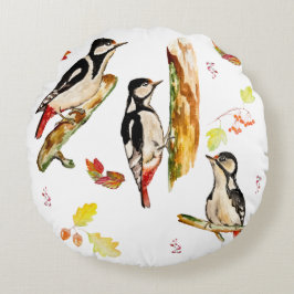 Vattenfärg mönster med fågelhackare rund kudde