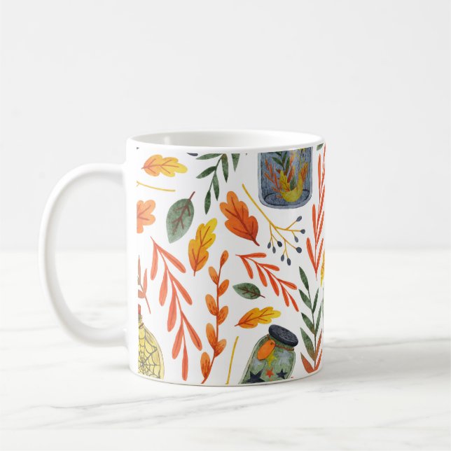 Vattenfärg Mönster med höstblomma. Kaffemugg (Vänster)