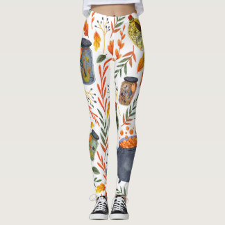 Vattenfärg Mönster med höstblomma. Leggings