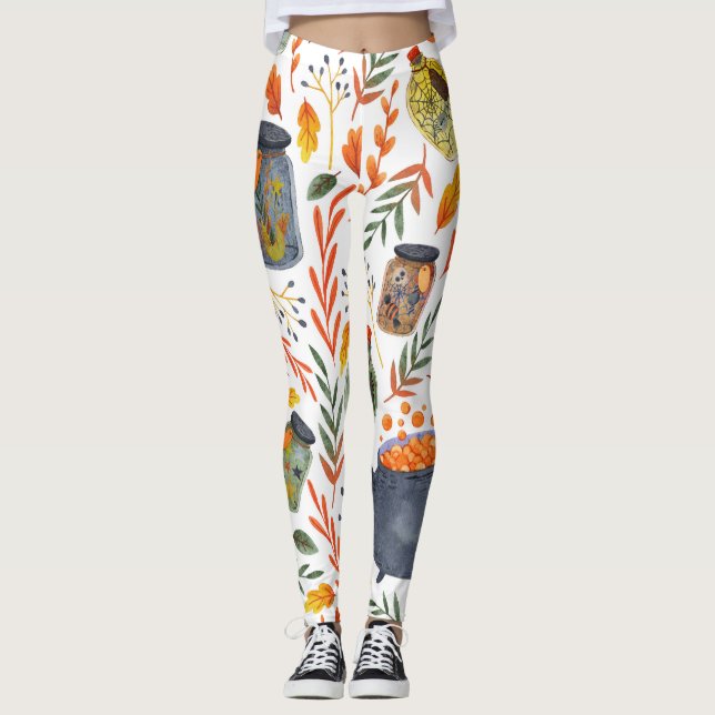 Vattenfärg Mönster med höstblomma. Leggings (Framsida)