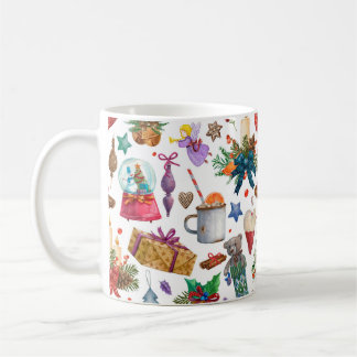 Vattenfärg Mönster med vintage-julprydnad Kaffemugg