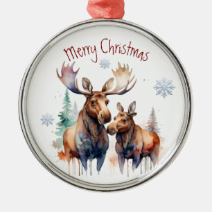 Vattenfärg Moose Coupe Animal Art Art Julgransprydnad Metall