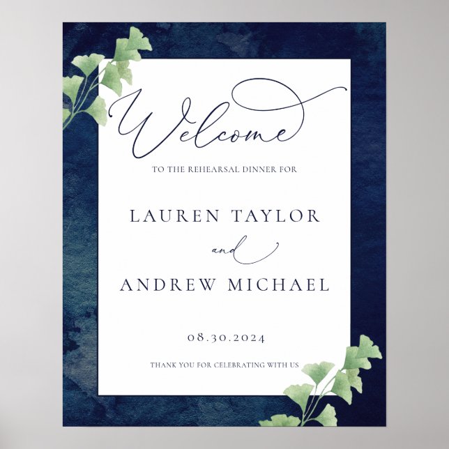 Vattenfärg Mörkblå Grönska Övningsmiddag Poster (Framsidan)