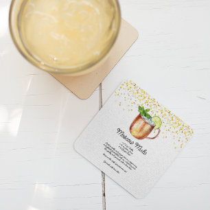 Vattenfärg Moscow Mule Anpassad Cocktailrecept Underlägg Papper Kvadrat