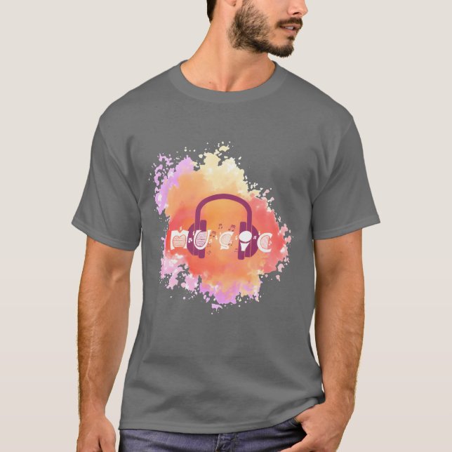 Vattenfärg Musik vän T Shirt (Framsida)