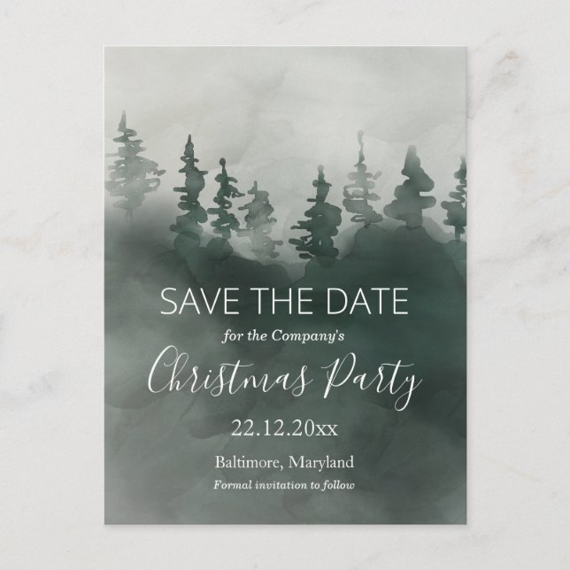 Vattenfärg Mystic Winter Forest | Jul Party Meddelande Vykort (Framsida)