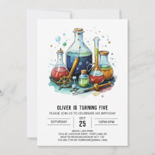 Vattenfärg Mystopplab Scientist Birthday Inbjudningar