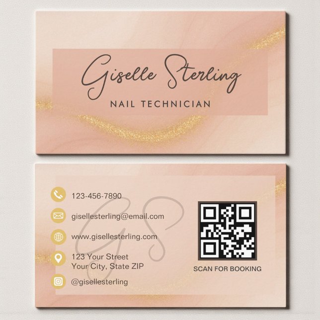 Vattenfärg Nageltekniker QR-kod Visitkort (Skapare uppladdad)