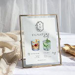 Vattenfärg | Namnteckning dryck i briden & groom Poster<br><div class="desc">Anpassa detta tecken med namnen på bruden och trippen och deras favoritdryckval. Olika cocktailillustrationer kan göras på begäran. Lägg till anpassningsbarnas ordalydelse till den här designen genom att använda rutorna "Redigera den här designmallen" på objektets höger eller klicka på den blå "Anpassa den" för att ordna texten, ändra typsnitt och...</div>