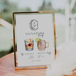 Vattenfärg | Namnteckning dryck i briden & groom Poster