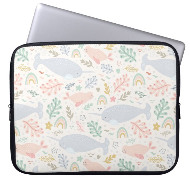Vattenfärg Narwhal & Seal Mönster Laptop Fodral (Framsidan)