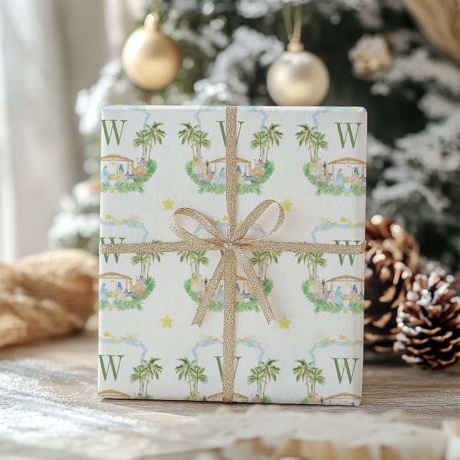 Vattenfärg Nativitetsmonogram Krönika Jul Presentpapper (Skapare uppladdad)