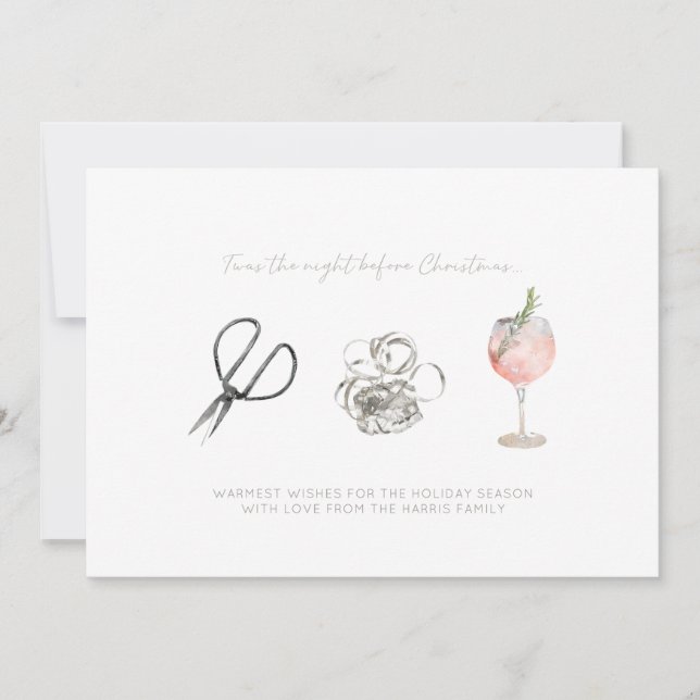 Vattenfärg Natten före julklappning och Vin Julkort (Framsida)