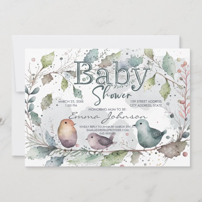 Vattenfärg Natur Baby Shower Inbjudningar (Framsida)
