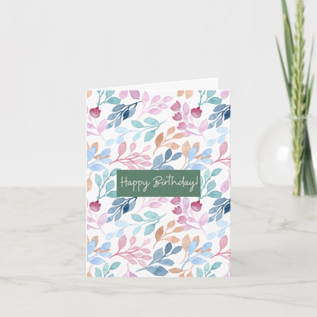 Vattenfärg Nature Mönster Birthday Card Kort (Framsida)