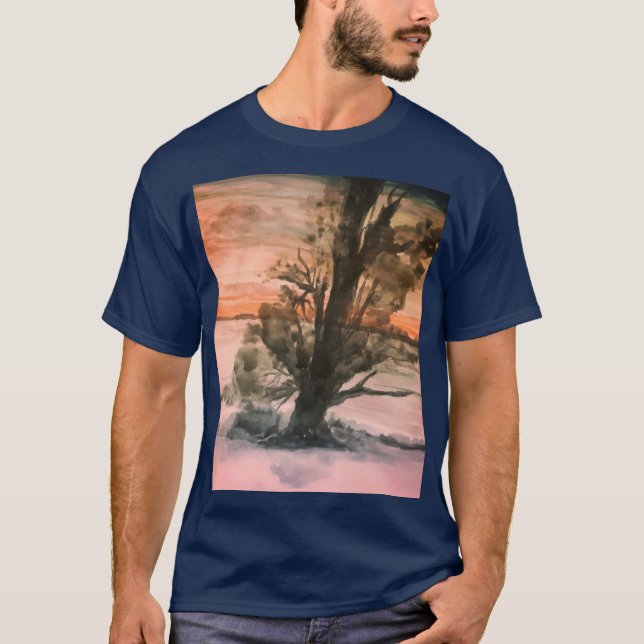 Vattenfärg Naturligt solnedgång liggande liggande T Shirt (Framsida)