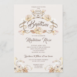 Vattenfärg Naturligt torkade blommor Baptism Inbjudningar