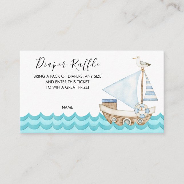 Vattenfärg Nautical Baby Shower Diaper Raffle Tilläggskort (Framsida)