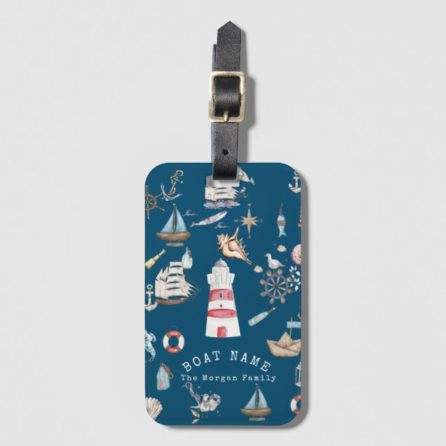 Vattenfärg Nautical Inslag Blue Bagagebricka (Framsida vertikal)