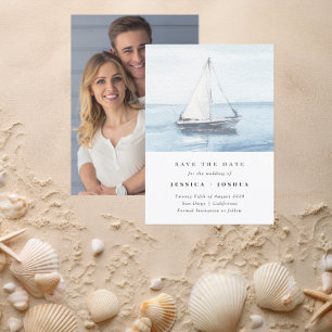 Vattenfärg Nautical Photo Sailing Save Date Inbjudningar
