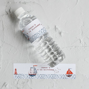 Vattenfärg Nautical Red och Blue Barns födelsedag Vattenflaskor Etikett