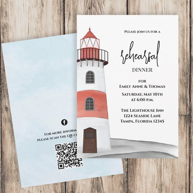 Vattenfärg Nautical Rehearsal Dinner QR-kod Inbjudningar (Skapare uppladdad)