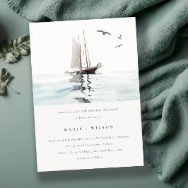 Vattenfärg Nautical Sailing Yacht Vow Renewal Inbjudningar
