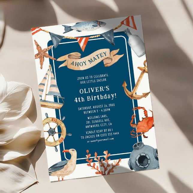 Vattenfärg Nautilus Barnkalas Inbjudningar (Skapare uppladdad)