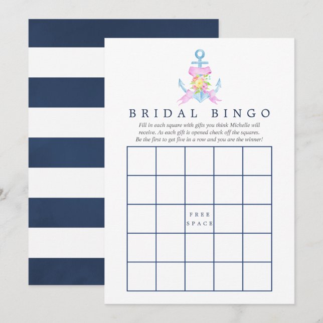 Vattenfärg Nautilus Blommig Bröllopsdusch Bingo Inbjudningar (Fram/baksida)
