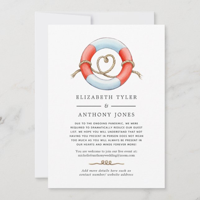 Vattenfärg Nautilus Bröllop Reducerad Gästlista Meddelande (Framsida)