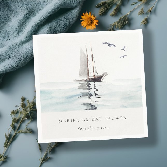 Vattenfärg Nautilus Segelbåt Bröllopsdusch Pappersservett (Skapare uppladdad)