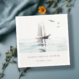 Vattenfärg Nautilus Segelbåt Bröllosdusch Pappersservett