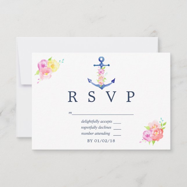 Vattenfärg Nautilus-tema Blommig Bröllops-RSVP OSA Kort (Framsida)