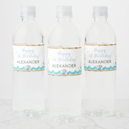 Vattenfärg Nautisk 1:a födelsedag Vattenflaskor Etikett