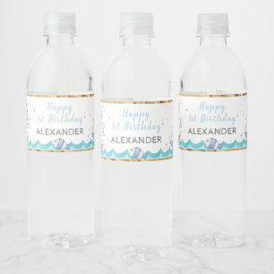 Vattenfärg Nautisk 1:a födelsedag Vattenflaskor Etikett