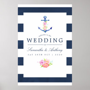 Vattenfärg Nautisk Blommigt Bröllop Poster