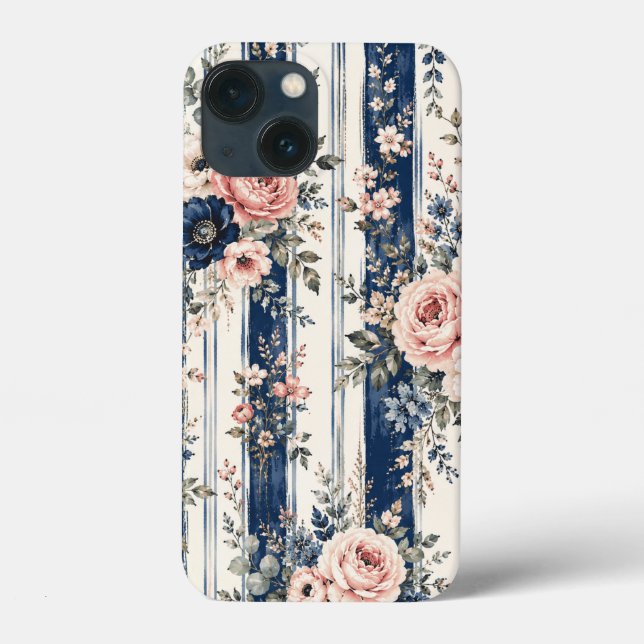 Vattenfärg Navy Blommig Rand Mönster Design (Baksida)