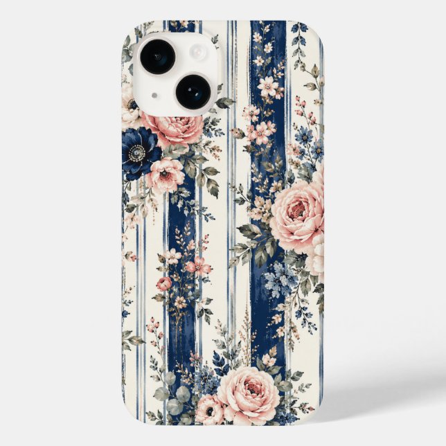 Vattenfärg Navy Blommig Rand Mönster Design (Baksida)
