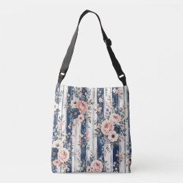 Vattenfärg Navy Blommig Rand Mönster Design Axelväska