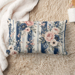 Vattenfärg Navy Blommig Rand Mönster Design Lumbarkudde