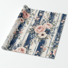 Vattenfärg Navy Blommig Rand Mönster Design Presentpapper