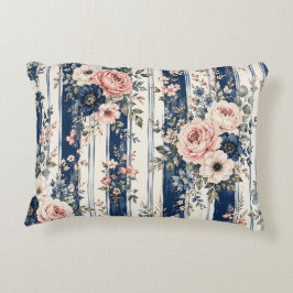 Vattenfärg Navy Blommig Rand Mönster Design Prydnadskudde