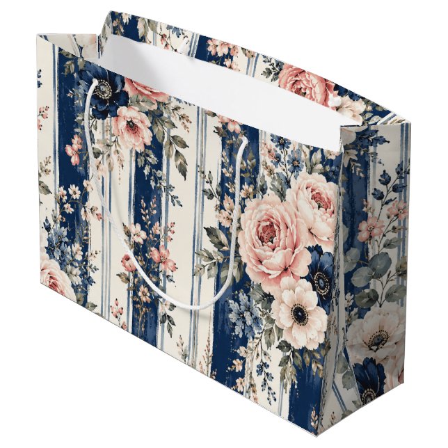 Vattenfärg Navy Blommig Rand Mönsterdesign (Baksidan Vinklad)