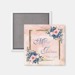 Vattenfärg Navy & Blush Bröllop Magnet