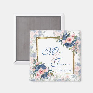 Vattenfärg Navy & Blush Bröllop Magnet