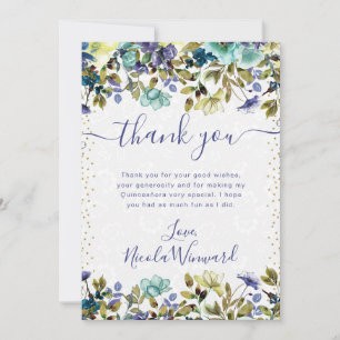 Vattenfärg Navy och blå blommor Quinceanera Tack Kort
