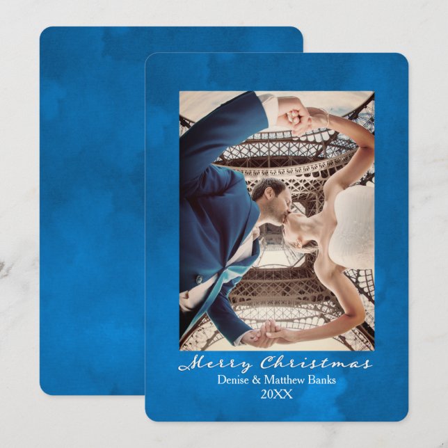 Vattenfärg Nebulosa Blå Elegant Julkort Inbjudningar (Fram/baksida)