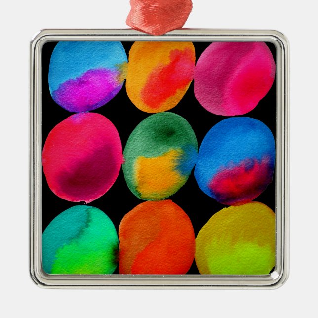 Vattenfärg neon mönster abstrakt art  bright färg julgransprydnad metall (Framsidan)