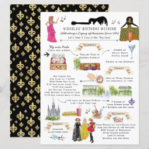 Vattenfärg New Orleans Birthday Helg Itinerary Inbjudningar