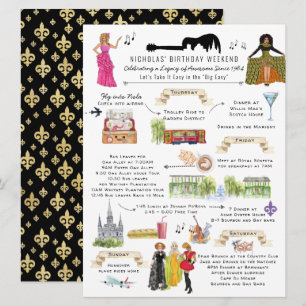 Vattenfärg New Orleans Födelsdagshelg Itinerary Inbjudningar